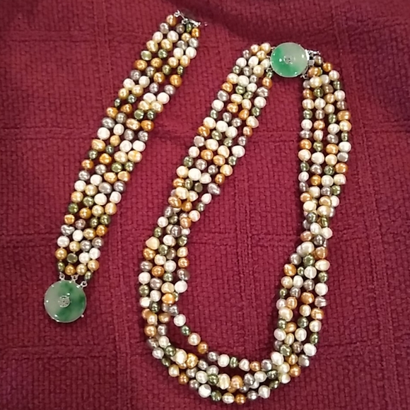 zhen zhn Jewelry - Jade multicolor cultured pearls necklace and bracelet